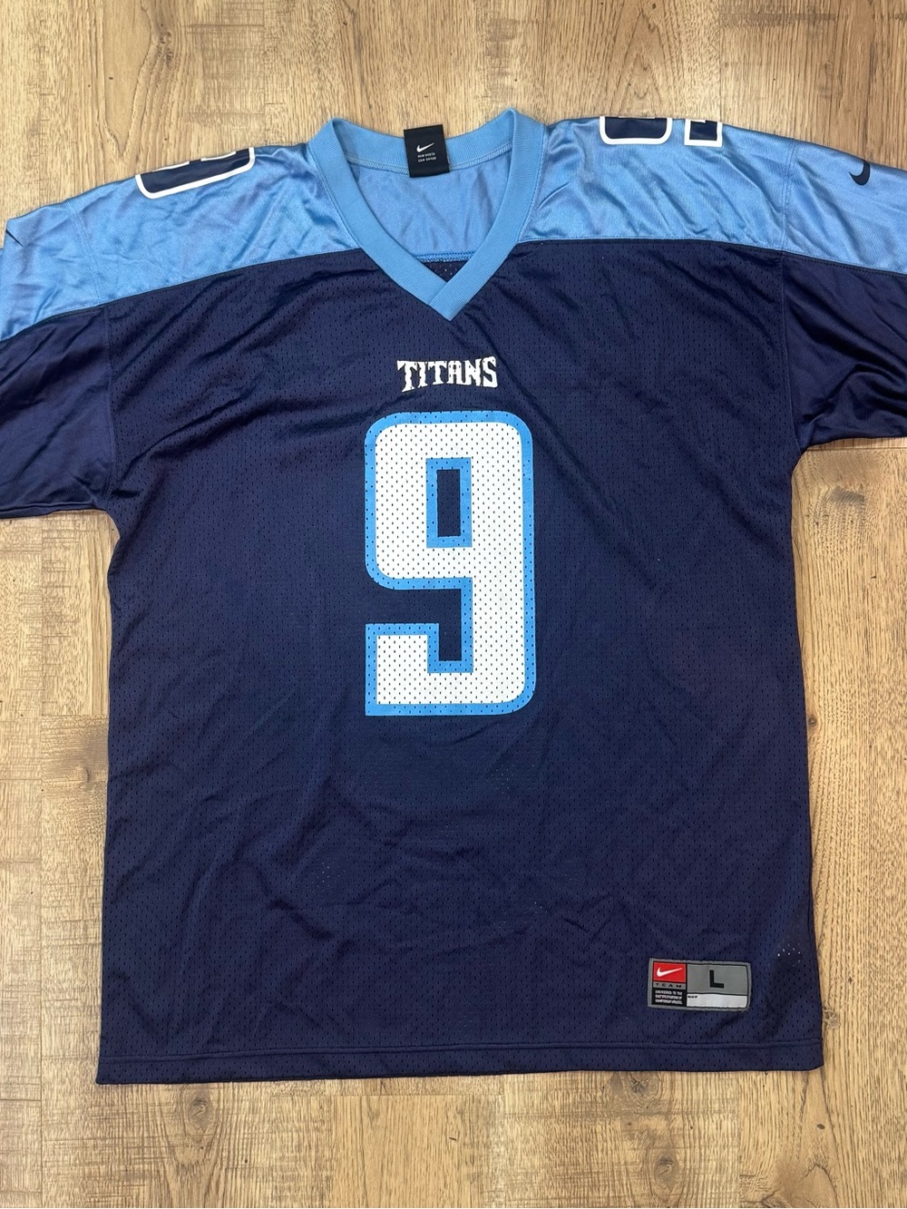 Nike Titans #9 Navy and Light Blue Football Jersey